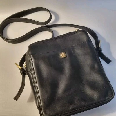 Bolso Bandolera de Cuero Negro Etienne Aigner de Colección Bolsillo con Cremallera Ranuras para Tarjetas Foto 1 de 4