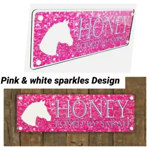 White and Pink Glitter Effect personalised stable door signs, horse lover gift - Picture 1 of 11