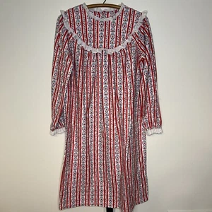 Lanz Of Salzburg Flannel Nightgown Eyelet Red Hearts Floral Girls XL 14/16 EUC - Picture 1 of 5