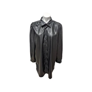 Peter Som Gr. 14 Kunstleder Hemdblusenkleid schwarz Knopfleiste Kragen - Bild 1 von 10