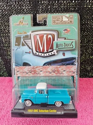 M2 Machines Auto-Trucks 1958 GMC Suburban Carrier Blue & White Diecast 1:64 - Image 1 of 4