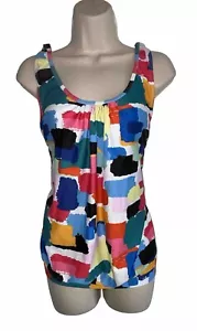 Women’s Tankini Multicolor Swim Suit Top Adjustable Straps Built In Bra LARGE - Picture 1 of 10