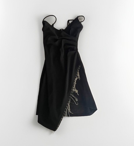 Abito donna spacco diamantato nero taglia media strass San Valentino cena festa