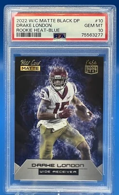 2022 Wild Card Matte #10 DRAKE LONDON RC Rookie Heat Blue PSA 10 Atlanta Falcons - Image 1 of 2
