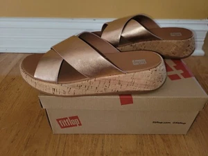 FitFlop F-Mode Metallic Leather Slide Sandals Rose Gold Choose Size - Picture 1 of 13