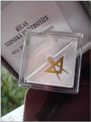 LATVIA 2012 SILVER GILDED COIN 1 Lats RIGA TECHNICAL UNIVERSITETY Proof - Image 1 of 4