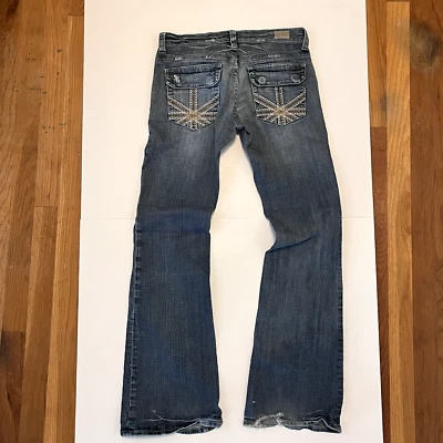 See Thru Soul Jeans Womens 28 Blue Flare Low Rise Flap Pockets Washed Denim - Image 1 of 4