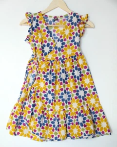 Tea Girl's Youth Size 12 Milticolor 100% Cotton V-Neck Wrap Ruffle Dress Cottage - Picture 1 of 6
