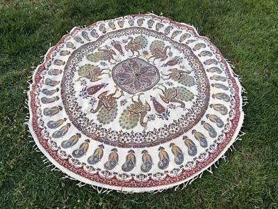 Persian Tapestry Ghalamkar Hand block Print Table Cloth Wall Hanging 64” Round - Image 1 of 4