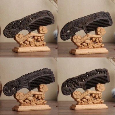 Antique Handmade Two-sided Carved Wooden Comb Home Decoration Bedroom Accessory - Image 1 of 4