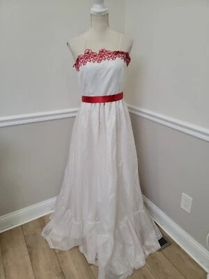 Vestido De Colección Años 80 Vicky Vaughan Lunares Gasa Bordado Southern Belle Ptom Foto 1 de 4