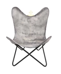 Leather Sling Butterfly Chair – Handmade Vintage Boho Living Room Accent - Picture 1 of 6