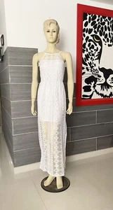Miss Shop Sz 8 White Sleeveless Lace Elastic Waist Maxi Dress Party Cocktail - Picture 1 of 6