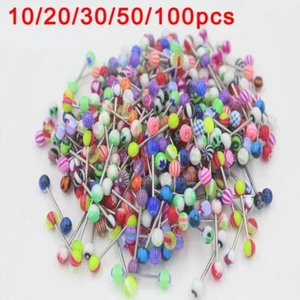 10-100pcs Double Acrylic Ball Tounge Nipple Ear Rings Bars Body Piercing Jewelry - Picture 1 of 17