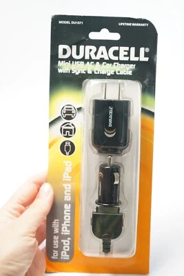 CARGADOR USB AC Y COCHE DURACELL DU1571 CON CABLE DE SINCRONIZACIÓN Y CARGA PARA DISPOSITIVOS APPLE Foto 1 de 2