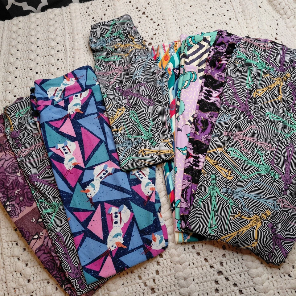 Lote 8 Leggings LuLaRoe Disney Olaf Mommy & Me 4 TC 3 OS 1 Crianças G/XL Villian + - Imagem 1 de 4