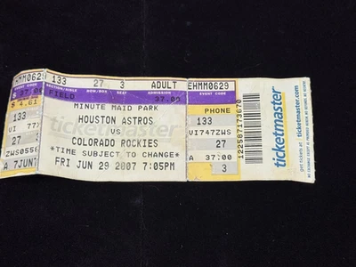 Houston Astros vs Colorado Rockies MLB Ticket Stub @ Minute Maid,  June 29 2007 - Image 1 of 2