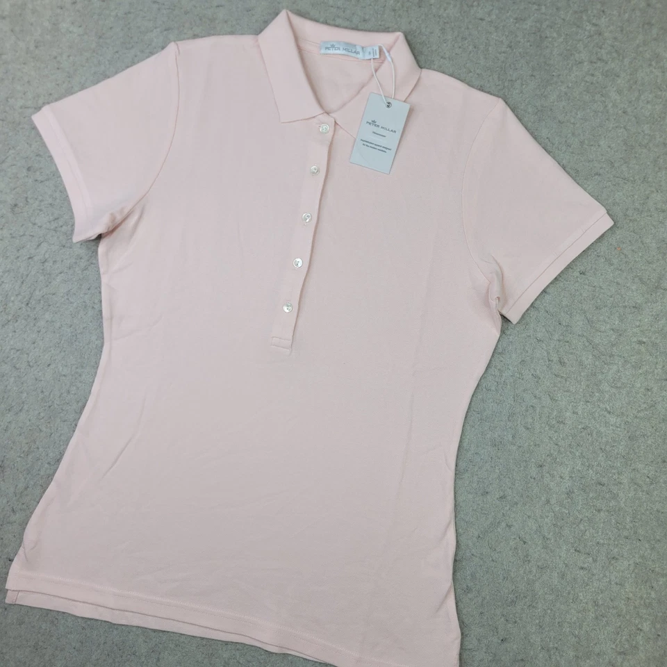Polo de golf Peter Millar para mujer S rosa manga corta algodón Giza preppy NUEVO Foto 1 de 4