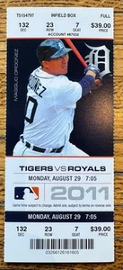 FULL TICKET SALVADOR PEREZ FIRST CAREER HOME RUN *OFF SCHERZER* 8/29/2011 ROYALS - Picture 1 of 2