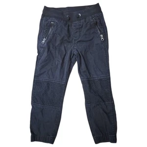 H&M Boys Size 5/6 Moto Jogger Twill Black Pull On Drawstring Pant - Picture 1 of 11