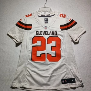 Nike NFL Cleveland Browns White Orange Football Jersey #23 HADEN Womens Medium - Picture 1 of 12