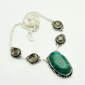 Simulated Emerald Green Amethyst Gemstone Necklace Jewelry 28 Gms AN 9179 - Picture 1 of 1