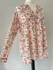 EAST Fabindia Off White Pink Orange 100% Cotton Boho Kaftan Blouse Top L - Picture 1 of 23