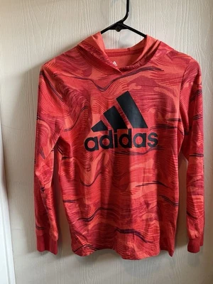Adidas Athletic Hoodie Youth/Boys Size M 10/12 Neon Orange/Red - Image 1 of 3