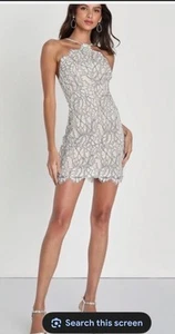 Vestido ajustado de encaje beige y marfil Lulus Delicate Darling para mujer talla L - Imagen 1 de 12