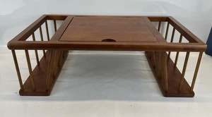 Vintage Solid Wood Bed Lap Desk Breakfast Serving Reading Tray Magazine Rack MCM - Picture 1 of 13