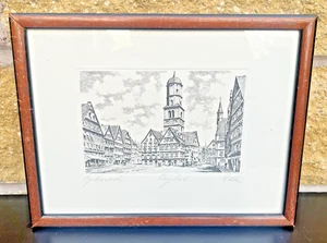 Arte de dibujo Ernst Geissendorfer ENMARCADO firmado grabado enmarcado Rothenburg Tauber - Imagen 1 de 10