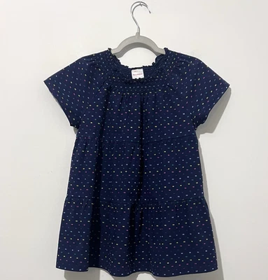 Hanna Andersson Twirly Poplin Popover Girls 130 US 8 Navy Pink Short Sleeve Tee - Image 1 of 4