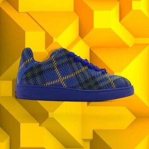 NIB BURBERRY BOX NAVY BLUE CHECK CANVAS LOGO PLATEAU SNEAKERS 11 US 44 ITALY - Bild 1 von 19