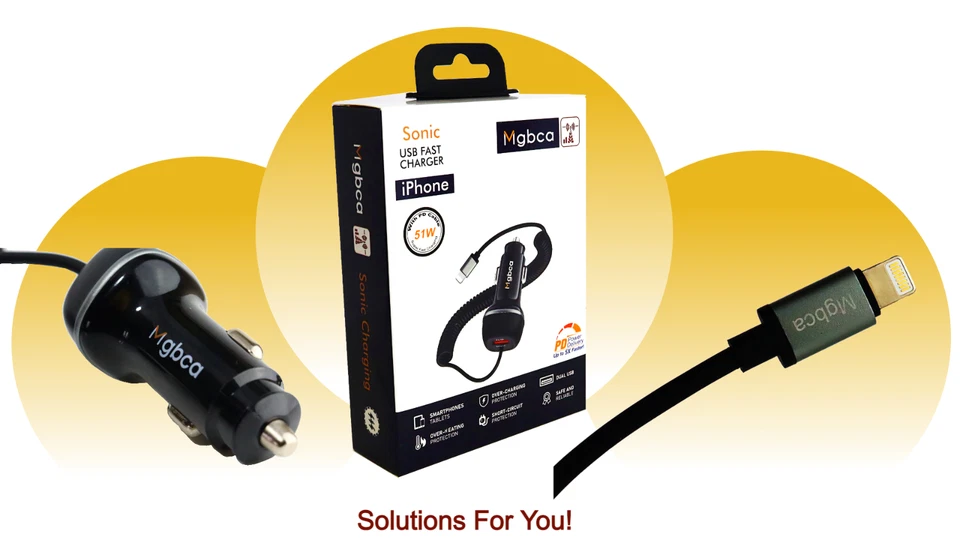 Mgbca Sonic Fast USB-C Car Charger For IPhone 14 13 12 11 XS XR Coil, 51w PD QC - Image 1 of 1