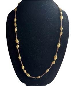 Lucky Brand 28” Brass Beads On Brown Cord Boho Casual Hipster - Picture 1 of 4
