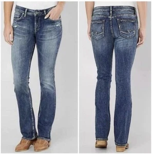 Pantalones de mezclilla PLATEADOS Elyse Slim Boot Talla W30/L31 desgastados Western Works elásticos - Imagen 1 de 5