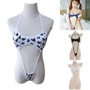 Cow Print Women's Sleepwear Erotic Pajamas Bodysuit Underwear Swimwear - Picture 1 of 22