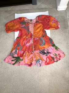 Farm Rio Orange Short Floral Button Up Dress Size M - Picture 1 of 7