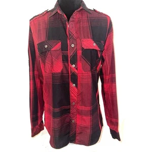 Rock & Republic Womens Size Small Button Front Blouse Red Black Plaid Western - Picture 1 of 12