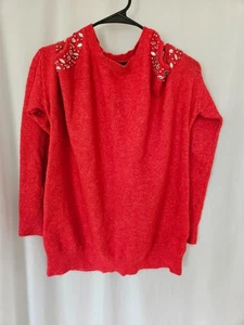 Suéter de lana de hombro frío adornado rojo talla L $59 Inc Concepts para mujer - Imagen 1 de 9