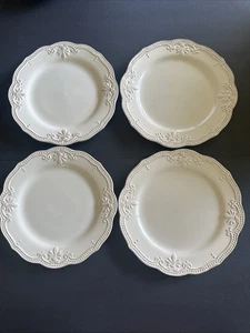 Set of 4 Pier 1 Abigail Dinner Plates 11" Ivory Stoneware Embossed Raised Beaded - Picture 1 of 10