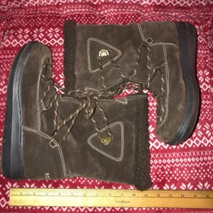 VTG Lace Up ROCKET DOG Brown Suede Warm Square Toe Boots Sz 10 Calf High 10” - Picture 1 of 6