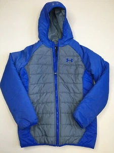 UNDER ARMOUR STORM Youth Kids Boys YLG Blue Gray COLD GEAR Hooded Puffer Jacket - Picture 1 of 12