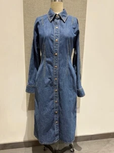 Autentico NUOVO $598 Tory Burch abito camicia denim lavaggio medio donna taglia 4 - Foto 1 di 9