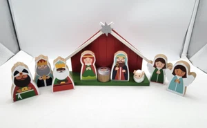 Children's 10 Piece Wood Nativity Set with Creche - Picture 1 of 4
