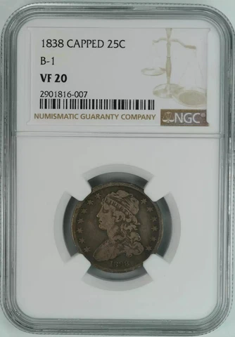 1838 CAPPED BUST QUARTER 25C B-1 NGC CERTIFIED VF 20 VERY FINE (007) Cover