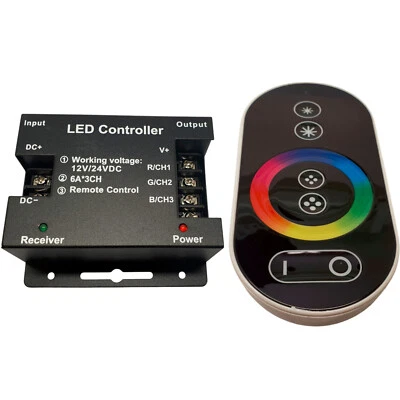 RGB LED Touch RF 6Key Controller Black 12V 24V 4-Pin Dimmable Remote Control - Image 1 of 4