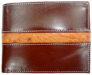 RFID-Schutz pflanzlich gegerbtes KALBSLEDER GELDBÖRSE FALTBAR STRAUSSENBRAUN NEU - Bild 1 von 11