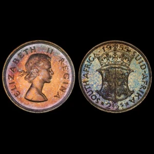 PR66 1955 South Africa Silver 2 1/2 Shilling Proof, PCGS Trueview- Pretty Toned - Picture 1 of 6
