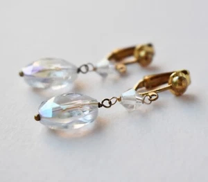 AB crystal earrings dangle, chunky rhinestone earrings no piercing - Picture 1 of 11